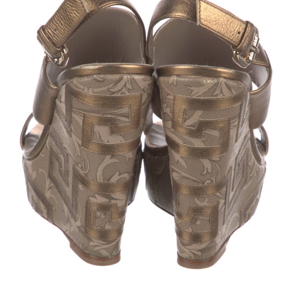 Authentic Versace Leather Gold Monogram Wedges 37 - image 2